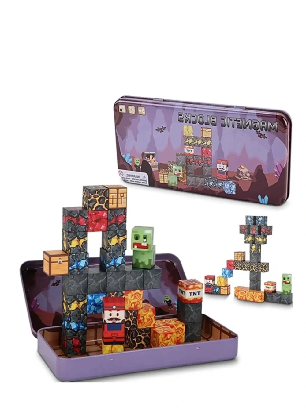 35PCS Pixel World Edition Mini Magnetic Blocks 3D Building Cubes, Travel Magnets